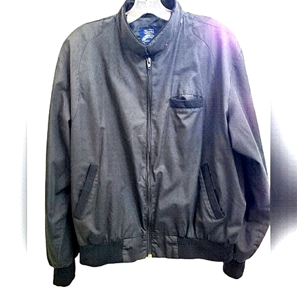 VINTAGE SEARS Black Full Zip Flight Bomber Jacket Size Large